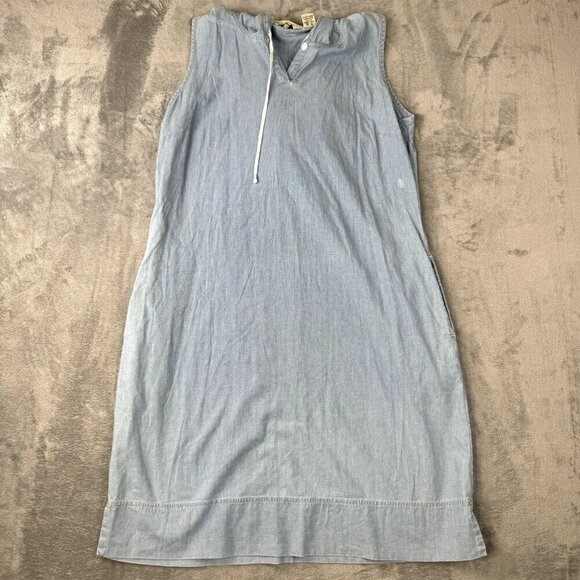 Eddie Bauer Comfy Dress Womens 16 Blue Chambray Sleeveless Pockets Hoodie - Picture 1 of 7